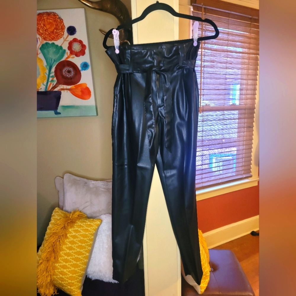Lucy Paris Faux Leather Paperbag waist pants Bloomingdale's Exclusive